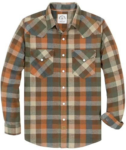 Dubinik® Chemise Flanelle Homme Chemise Homme Manches Longues Chemise Fermeture à Pression Vintage Western Cowboy Casual