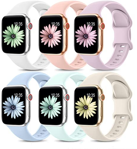 Higgs 6 Piezas Correas Compatible con Correa Apple Watch 44mm 42mm 45mm Ultra/2 49mm Mujer Hombre, Pulsera Suave Silicona Deportiva Ajustable para iWatch Series SE/2 9 8 6 7 5 4 3 2 1,Blanco