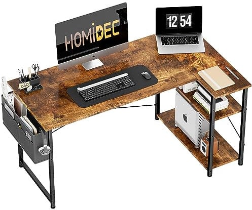 HOMIDEC L Shaped Desk 120CM Computer Desk Study Office Table Gaming Desk Writing Table With Bookshelf Reversible Corner Table For Home Office Studio Workstation
