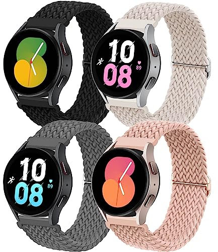 4 Piezas Correa Nylon para Samsung Galaxy Watch 7/6/5/4/FE 40mm 44mm/6 Classic 43mm 47mm/Watch 5 Pro 45mm/4 Classic 42mm 46mm,20mm Tejido Nailon Elástico Correa Deportiva de Repuesto para Mujer Hombre