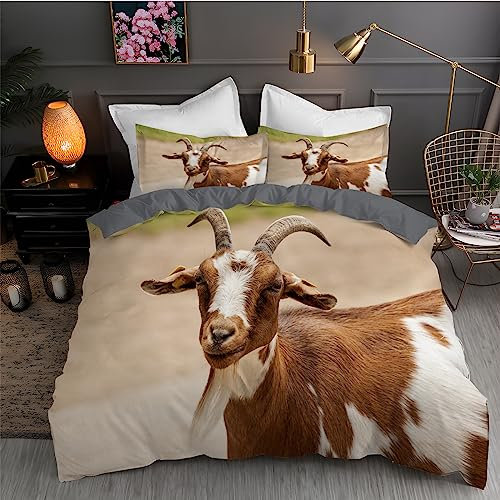 BettwäSche 135x200 Beige Bettbezug Set 3 Teilig Ziege Flauschig BettbezüGe und 2 Kissenbezug 80x80, Allergiker BettwäSche-Sets Weiche Microfaser mit ReißVerschluss