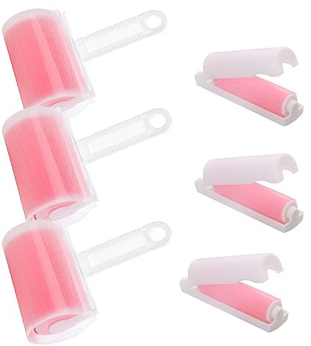 Voarge Fusselrolle Wiederverwendbarer, 6er Set Wiederverwendbare Fussel und Tierhaarrolle in 2 Größen, Abwaschbare Fusselrolle, Fussel entfernen Rollen Zubehör, Rosa