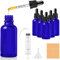 CoKeeSun 30ml Glass Dropper Bottle, 5 Pcs Blue Dropper Bottles with Pipettes, Reusable Glass Bottle Set with Funnel Needle Syringe Catheter Stickers for Hair Oil perfumes Cosmetics Storage