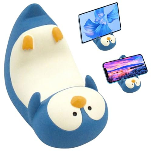 Cyrank Cute Animal Cell Phone Stand, Dolphin Shark Penguin Phone Holder Cute Home Decor Small Desk Phone Stand Mount for Small Phones (Penguin)
