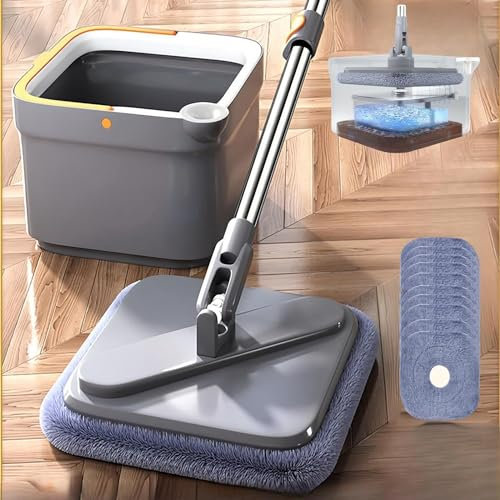 Shibeikadi M16 Self Wash Spin Mop, Spin Mop and Bucket with Wringer Set, Separate Clean and Dirty Water, 360° Rotating Adjustable Cleaning Square Spin Mop for Floor Cleaning (3 cloth)