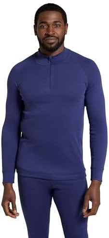 Mountain Warehouse Talus Mens Thermal Baselayer Top - Long Sleeve Sweater, Zip Neck, Quick Drying Pullover, Breathable, Lightweight - Great for, Travelling Dark Blue (Zip Neck) L