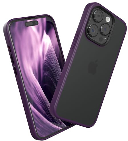 EAZY CASE - Hybrid Outdoor Case kompatibel mit iPhone 15 Pro Handyhülle für iPhone 15 Pro Hülle als Fallschutz schlanke Schutzhülle stoßfestes Cover in Matt Transparent/Lila