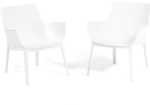 SIEDITI FUORI E DENTRO Set di 2 poltrone da giardino esterno in polipropilene rinforzato con fibra di vetro, poltrone per piscina, per balcone, ergonomiche e di design - Betty (2 Poltrone Bianche)