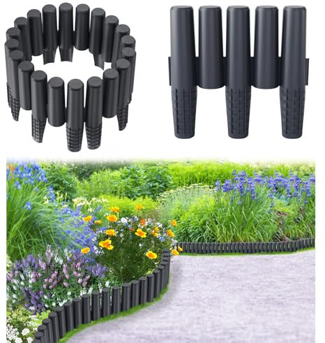 Aufun 5.6M Beeteinfassung Beetumrandung Rasenkante Anthrazit, Gartenpalisade Gartenumrandung geeignet für einfache Zusammenstellung verschiedener Formen -28cm x 24cm