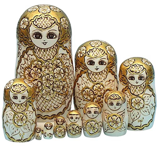 Harilla Set von 10 handgefertigten russischen Matroschka-Puppen aus Holz für Zuhause