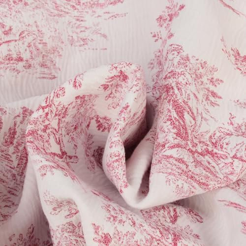 Hans-Textil-Shop Toile de Jouy Stoff – Jacquard Polsterstoff Meterware 140 cm – Toile de Jouy Möbelbezugsstoff Rot Blau – Vintage Deko, Kissen, Polster, Bezüge, Taschen