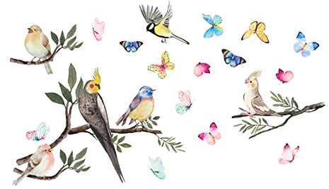 Wandtattoo Schlafzimmer Wandaufkleber zum Abziehen Aufkleben Vögel Vinyl-Wandaufkleber Schmetterling Blumen bunte Wandaufkleber Garten Wohnzimmer Wandtatoo Deko Jugendzimmer (Multicolor, One Size)