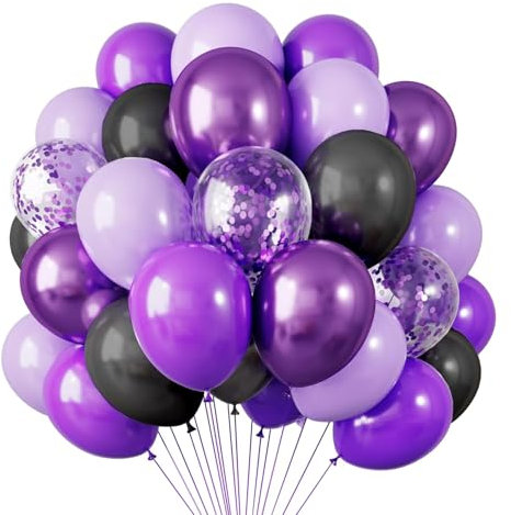 30 Stück Lila schwarze Luftballons und Konfetti Luftballons Set, Lila Party Ballons Metallic Schwarze Helium für Geburtstag Baby Dusche Hochzeit Graduierung Party Dekorationen