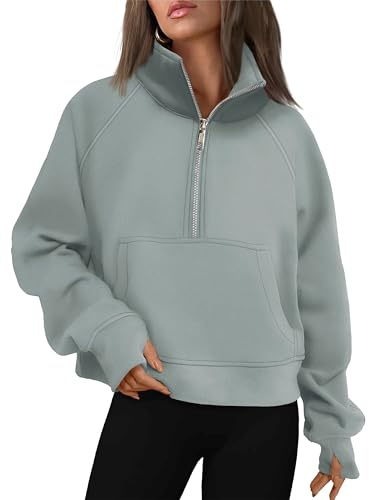 Timuspo Damen Pullover Sweatshirt Kasack Sweatjacke mit Fleece-Innenfutter Reißverschluss Zip Hoodie Rollkragenpullover Oberteile