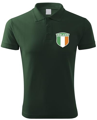lepni.me Mens Ireland Football Golf or Rugby Polo Shirt with Your Custom Name Number | Irish Flag Badge Personalised Top | Championship 2024 (L Dark Green Without Print)