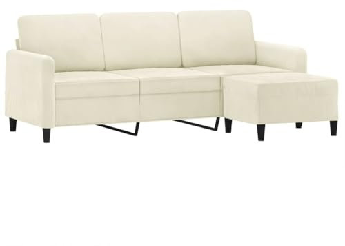 vidaXL Sofa 3 Sitzer, Couch mit Fußhocker, Liegesofa für Wohnzimmer, Polstersofa Sessel Relaxsofa Loungesofa Relaxcouch TV Sofa, Creme Samt