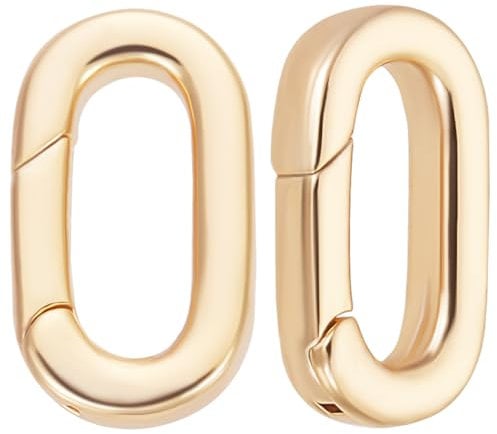 Beebeecraft 1 Box 10Pcs Small Gold Carabiner Clasp Real 18K Gold Plated Brass Closures Spring Oval Ring Enhancer Connector Lock Clip Pendant Clasps for Jewelry Making Necklace Bracelet DIY Findings