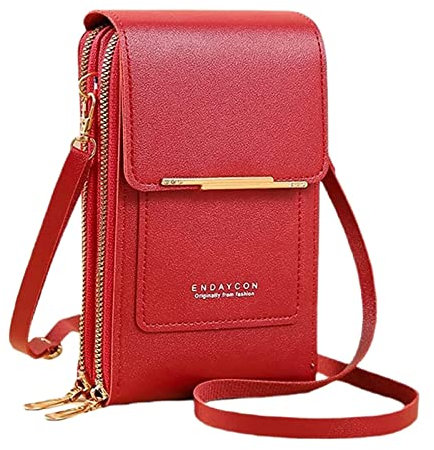 Business Taschen Damen Außenhandel für Damen Multifunktionale Einzelschulter-Touchscreen-Handy-Geldbörse aus PU- Umhängetasche Mit Taschen Knielang (Red, One Size)