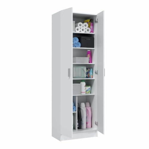 Trentiner Armario con 2 puertas y 5 estantes regulables en altura para ahorrar espacio, blanco, 180 x 59 x 37 cm | Creta