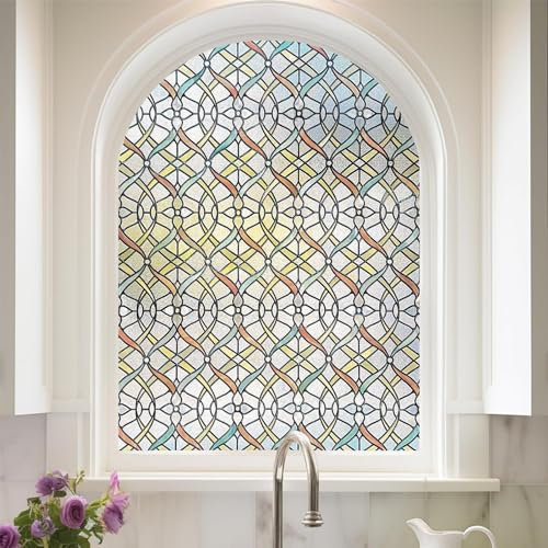 Fensterfolie selbstklebend 3D Buntglas-Fensterfolie Fenster-Sichtschutzfolie für Badezimmer, Haustür, Haus, Sonnenschutz, Wärmeschutz, statisches Kleben, 60X90CM