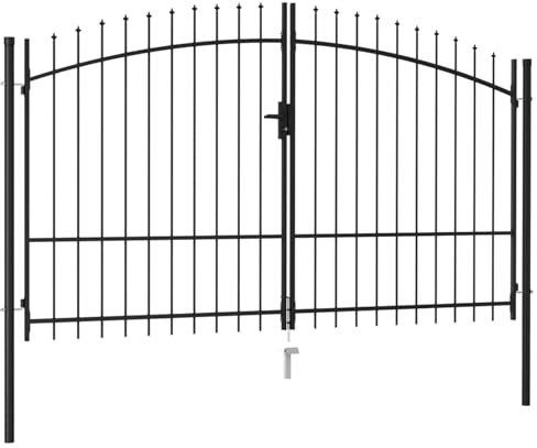 Brokky Fence Gate Double Door with Spike T O P Steel 3x1.75 m Black-Garden Gates High galvanised wrought iron metal swing gate