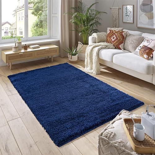 SmartLiving Rug 60 x 110cm Ink Shaggy Rug Soft Thick 5cm Pile Modern Shimmer Area Rug, Fluffy Non Slip Bedroom Living Room Hallway Carpet, Luxury Shiny Floor Rug