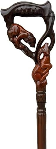 Gehstock aus Holz mit Löwe und Gazelle mit überzogenem Griff, für Männer und Frauen, beste Gedenkgeschenke, Braun