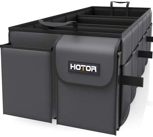 HOTOR Kofferraum Organizer – Faltbarer Auto Kofferraum Organizer mit 3 Fächern, Stabiler Auto Organizer für SUVs, Schwarzer Kofferraumtasche Verstärkt und Stabil Faltbox, 81.0 x 32.0 x 26.9 cm