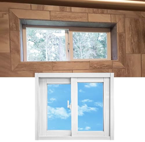 Vibeo Fenster Weiße Kellerfenster mit Glas und Fliegengitter, Schiebefenster für Schuppen/Haushaltsfenster, Ersatzfenster für Wohnmobile/Badezimmerfenster(28x17in/71x43cm)