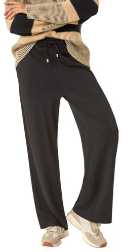 Roman Wide Leg Ponte Trousers for Women UK Ladies Autumn Everyday Winter Holiday Elasticated Waist Comfy Drawstring Detail Soft Side Pockets Pants Office Desk