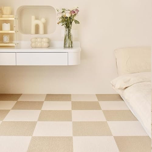 Teppichfliesen selbstklebender, modular einsetzbarer zuschneidbarer und waschbarer Teppich (1,6 m2, 20 Stück), rückstandsfrei entfernbar (Creme & Beige, 28 cm x 28 cm, 20 Scheibe)