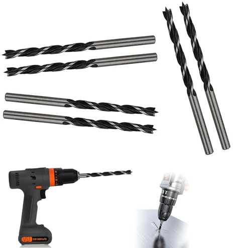 6 Pcs Brad Point Drill Bits, Brad Point Drill Bits with Diameter 5mm, Straight Round Shank Drills Metric, Drilling Depth Spiral Twist Drills Bitss, for Carpenter Woodworking Plastic Rubber