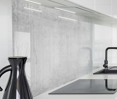 timalo Spritzschutz Wand für Herd, Küche Küchenrückwand Glasoptik | Acryl Glas 2mm | Glasrückwand Acrylglas Wandpaneele Rückwandschutz Platte | 280x58cm Grauer Beton, Steinwand