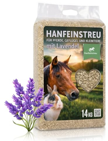 Litière de chanvre avec lavande pour petits animaux, poules et chevaux, 140 l, produit 100 % naturel, extrêmement absorbant, faible poussière, anti-odeur, durable et durable