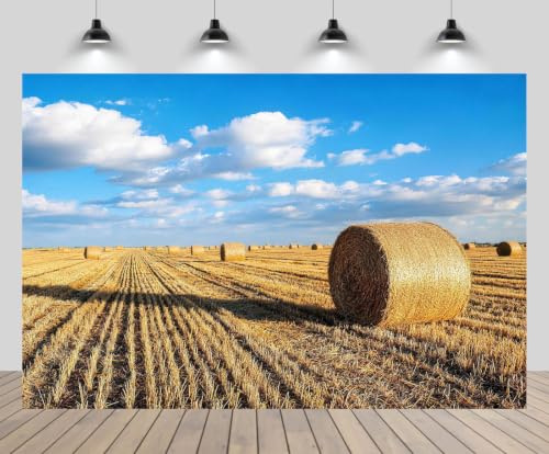 CHNBGPRO 1.5x1m Straw Bales Backdrop Wheat Field Autumn Harvest Farm Field Hay Bales Farmland Haystack Background Fall Western Countryside Birthday Wedding Party Decor Portrait Photo Booth Props