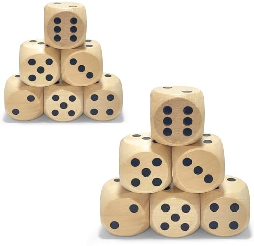 FAYAHAR 12 Pezzi Dadi da Gioco, Dadi in Legno 6 Facce, Artigianato di Cubi in Legno Naturale, Dados Standard Grandi Poliedrici, per Giochi da Tavolo (2 Taglie)