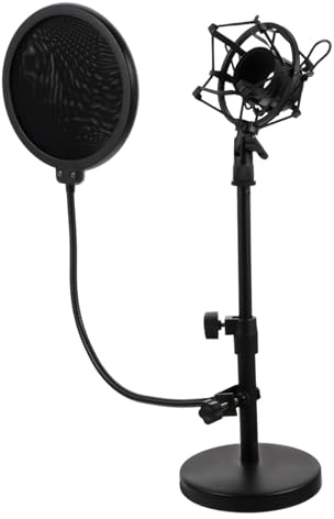 FRCOLOR Verstellbarer Robuster Mikrofonständer mit Tischhalterung und Popschutz Langlebiger Mikrofonarm für Podcast Live streaming und Studioaufnahmen Stabiler Desktop mikrofonhalter