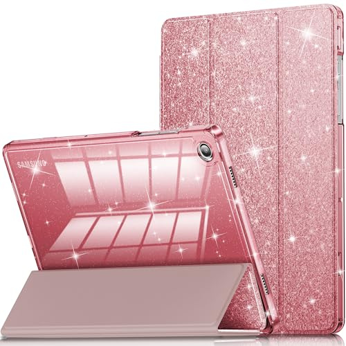 INFILAND Hülle für Samsung Galaxy Tab A11+/A9+11 Zoll (2023/2025),Glitzernde Schutzhülle mit funkelnder transparenter Rückseite für Mädchen und Kinder, Auto Schlaf/Wach (Roségold)