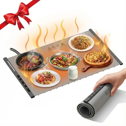 ZUMLLOMA Warmhalteplatte faltbar elektrisch für Speisen,300 Watt Wärmematte küche,Mit 50°-120℃ Einstellbarer Temperatur & 8 Stunden Timer, Touch-Bedienung, Große 38 x 67 cm Oberfläche