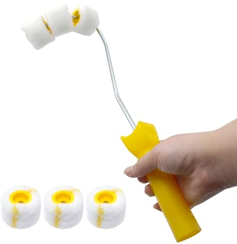 KIBBEH Pipe Paint Roller Kit for Round Pipes, Fencing & Curved Surfaces | 3 Microfibre & 3 Coarse Rollers, for pipes under 2-3/8 in, ideal for gas/water/fire pipes and fencing, with handle, durable