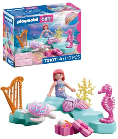 PLAYMOBIL | Fantasy & Magic | Meerjungfrau mit Geschenk | Unterwasser-Hochzeits-Set mit Harfe, Ring & Meeresbewohnern | Für Kinder ab 4 Jahren | 72107