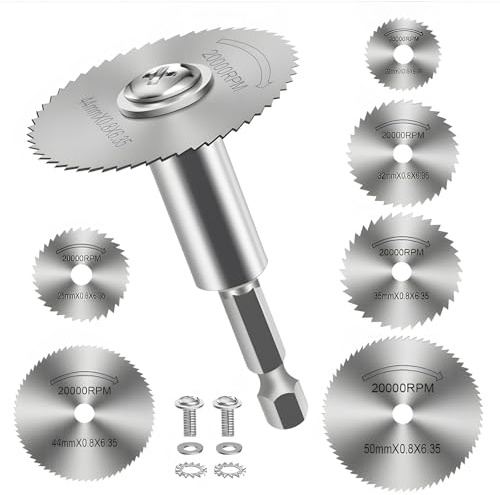 7 Pièces Disques de Coupe pour Outil Rotatif, Mini Lames de Perceuse à Disque avec Tige Hexagonale 1/4 HSS pour Outils Multifonctions comme Dremel, pour Plastiques, Bois et Métaux Tendres