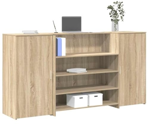 HFXHIJXQ Empfangstheke Sonoma-Eiche 200x50x103,5 cm Bürotisch aus Holzwerkstoff Großer Schreibtisch mit Tresen für Büro Praxis Hotel und Salon