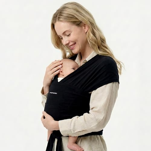 Momcozy Baby Wrap Carrier for 3.6-15kg, Adjustable Sling for Newborn, Black