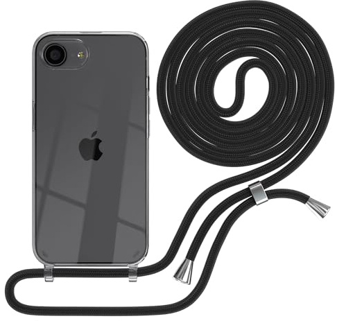 EAZY CASE Handykette kompatibel mit iPhone 17e Handyhülle mit Umhängeband, Handykordel mit Schutzhülle, Silikonhülle, Hülle mit Band, Stylische Kette für Smartphones, Schwarz