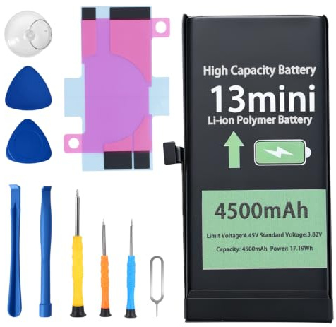Ersatzakku für Phone 13 Mini, 4500mAh Hochwertige Li-Polymer Akku, Kompatibel mit A2481 A2626 A2628 A2629 A2630, Inklusive Reparatur Werkzeugsatz & Installationsanleitung