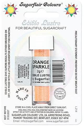Sugarflair Orange Sparkle Edible Lustre Dust, Add a Lustrous Shine to Cakes or Decorations. Brush On or Add Rejuvenator to Create Eye-Catching Edible Paint, Gives Shine to Your Bakes - 2g