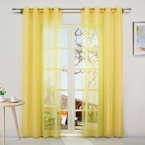 Yujiao Mao Voile Vorhang Ösen Gardinen Schal Uni Transparent Ösenvorhang 1er-Pack BxH 140x145cm Aprikose