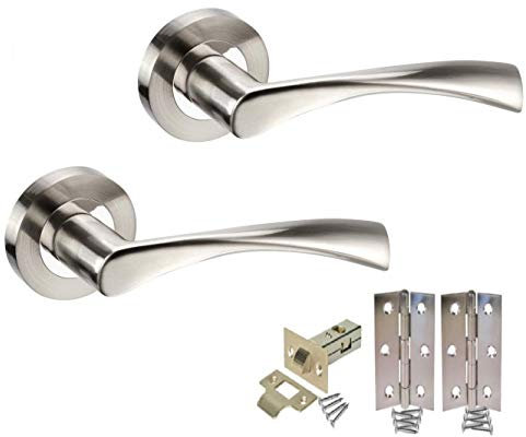 Door Handles Haven Heritage Sets - Astrid Design Modern Chrome Internal & External Use - Lockable Silver and Latch Set in Rose - Chrome & Satin Duo Lever Latch Sold as 1 Pair