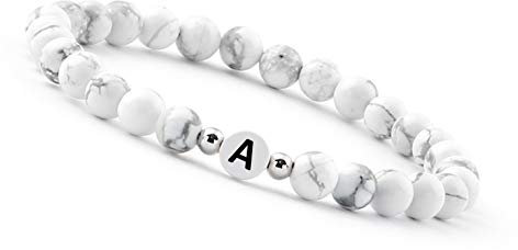 GD GOOD.designs Pärchen Armband mit Buchstaben A I Partnerarmband aus Howlith Perlen (Buchstabe A) - Valentinstag - Geschenk für Sie und Ihn